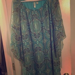 Paisley knee-length boho dress with bell sleeves